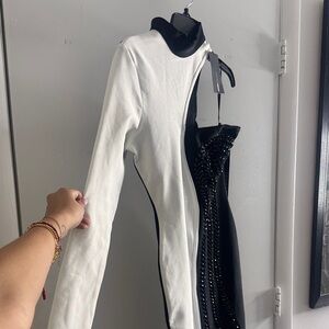 Fashion Nova Black and White Long Sleeve Dress